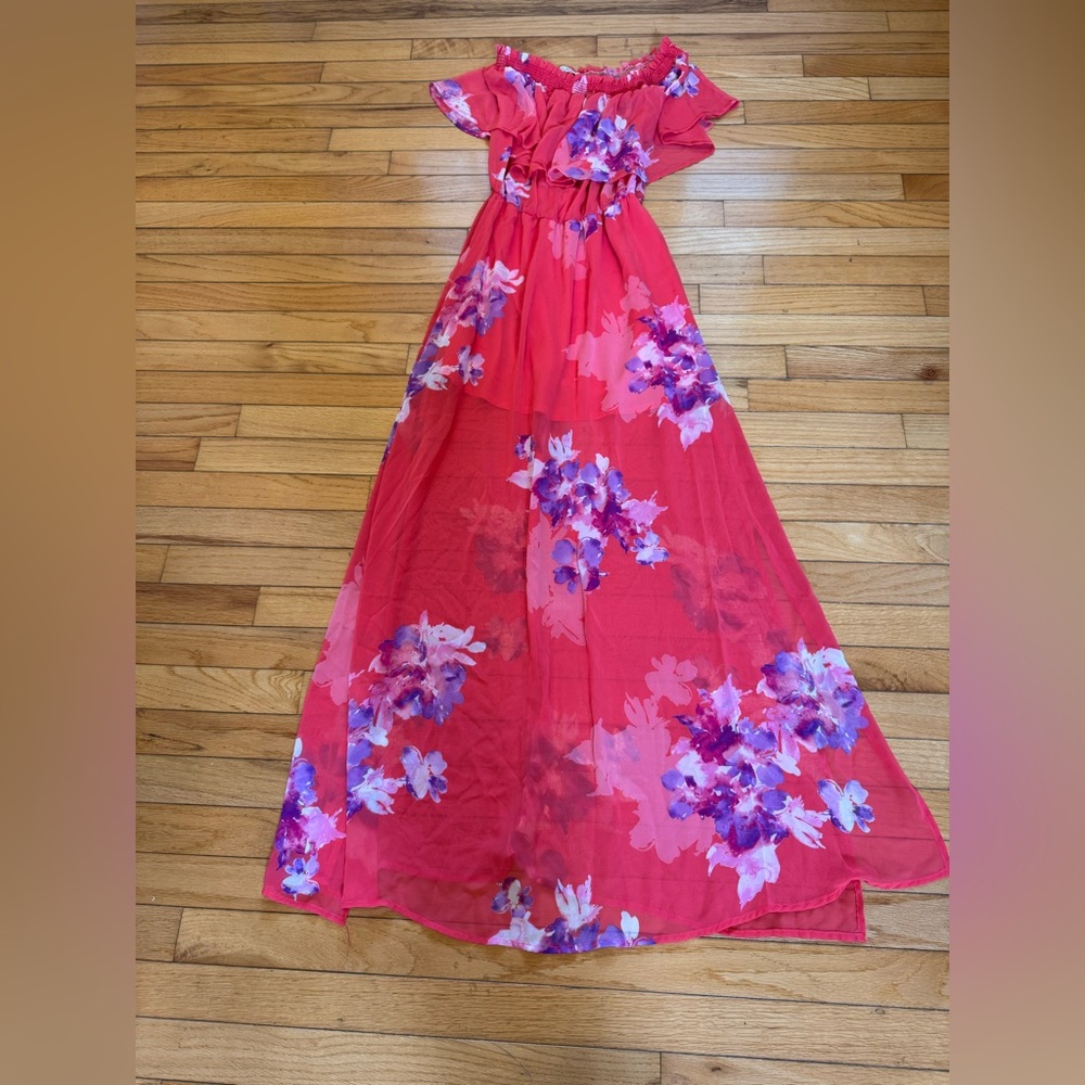 Charming Coral Floral Maxi Dress Size Medium